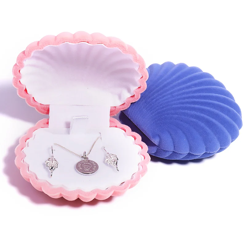 1 Piece Lovely Shell Shape Velvet Jewelry Box Wedding Engagement Ring Box for Earrings Necklace Bracelet Display Gift Box Holder