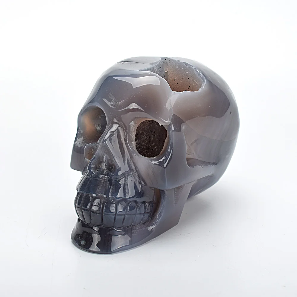 

4.4'' Realistic Rock Quartz Crystal Skull Statue Carved Natural Agate Geode Reiki Healing Crystal Skull Art Sculpture Home Decor