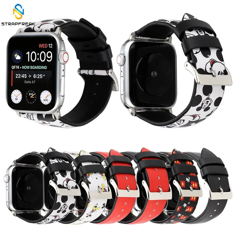 Ремешок из натуральной кожи с Микки Маусом для Apple Watch Series 4, 3, 2, 1, ремешок для iWatch Band 38 мм, 42 мм, 40, 44 мм