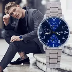 Для мужчин часы Три глаз часы кварцевые часы синий ремешок Часы мужские черные цифровой циферблат Beobachten деловые мужские часы Новый Y5