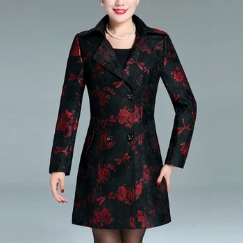 

2018 Spring Fall Women Clothes , Dobby Flower Long Sleeve Double Breasted Trench Coat , Overcoat , Woman Slim 6XL 5XL Coats