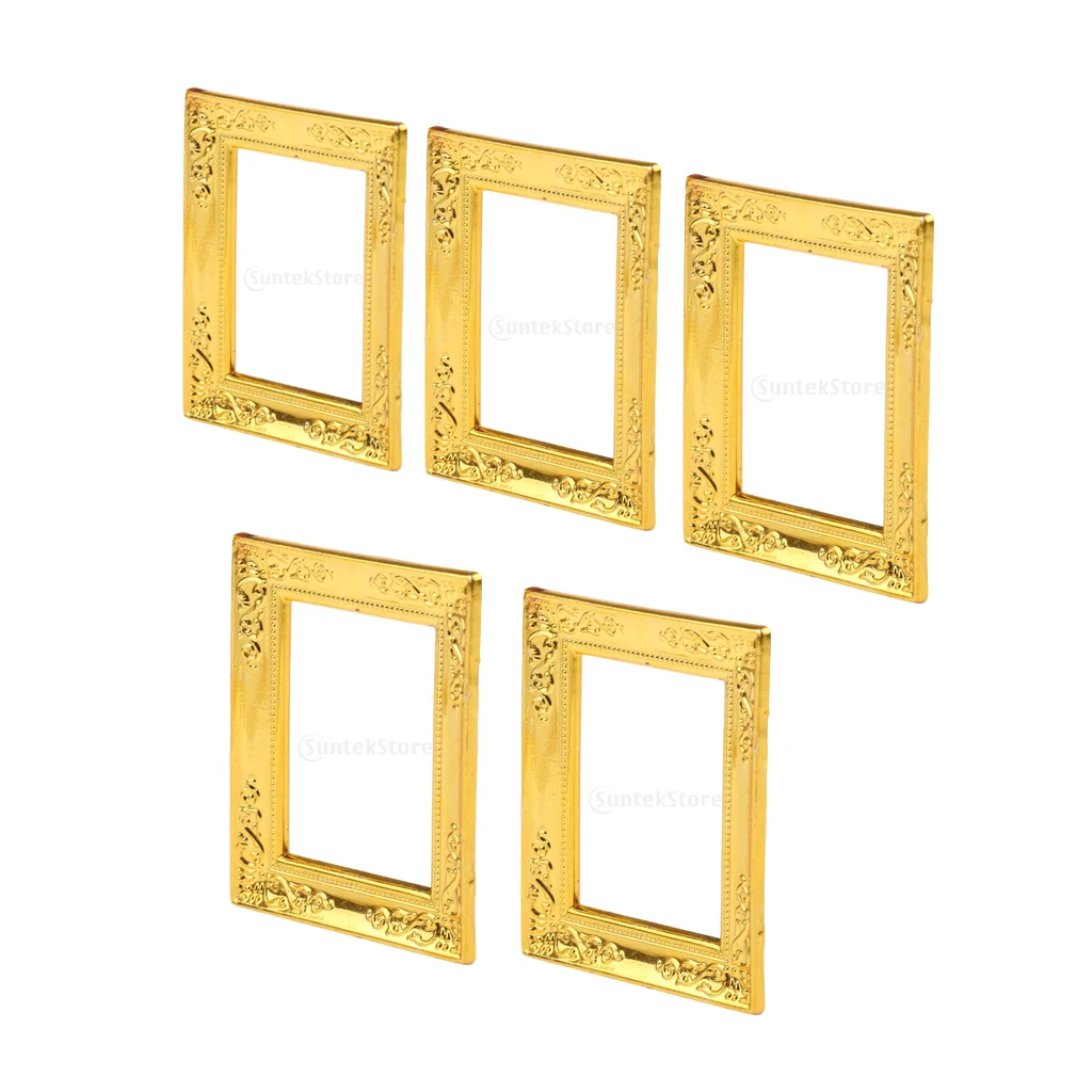 5pcs Vintage Mini Metal Dollhouse Decor Furniture Kit Picture Photo Frames for 1:12 Dolls House Miniature Accessory