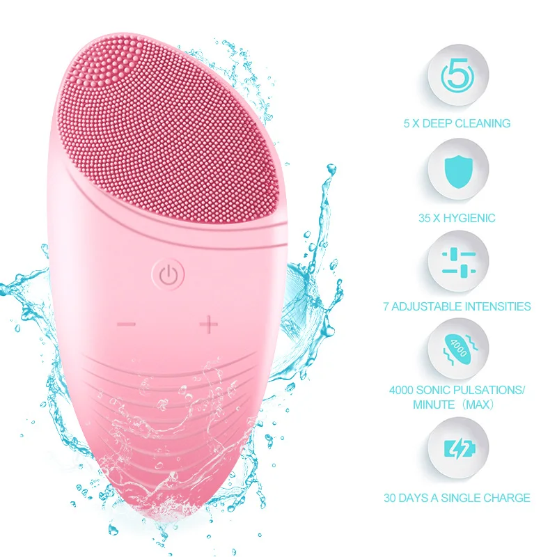 

Electric Silicone Facial Cleansing Brush Sonic Vibration Massage USB Rechargeable Smart Ultrasonic Face Cleaner Beauty Tool