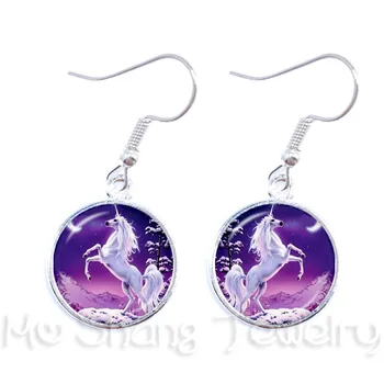 

New Unicorn Earrings Unicorn Cartoon Picture Dangle Earrings Jewelry Glass Cabochon Earrings For Women Fashion Jewelry Gifts