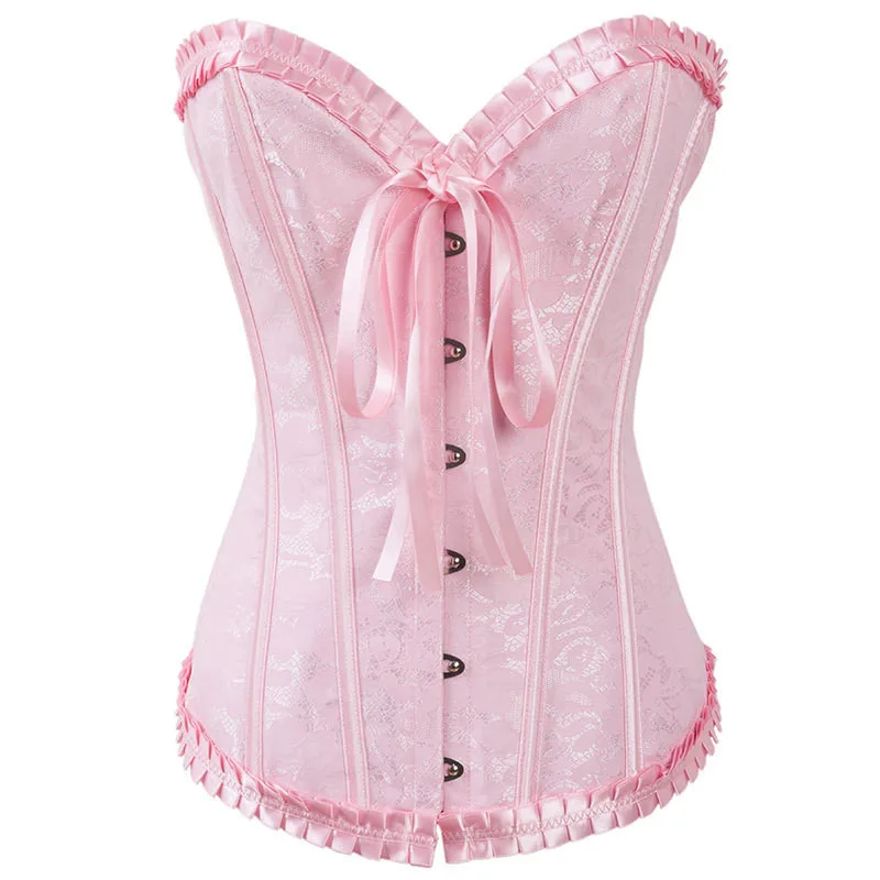 Женский жаккардовый корсет розовый для похудения в готическом стиле|corset