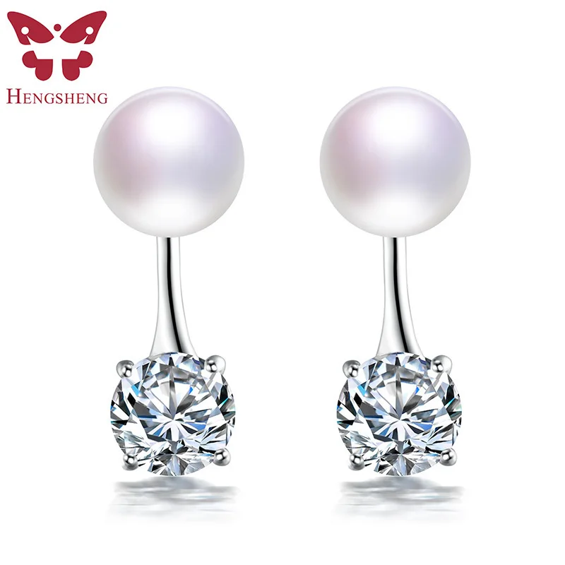 

HENGSHENG Real Natural Pearl Women Earring,Dangle Earring Fine Jewelry,Bread Round Pearl with Big Zircon Earring,Wedding Earring