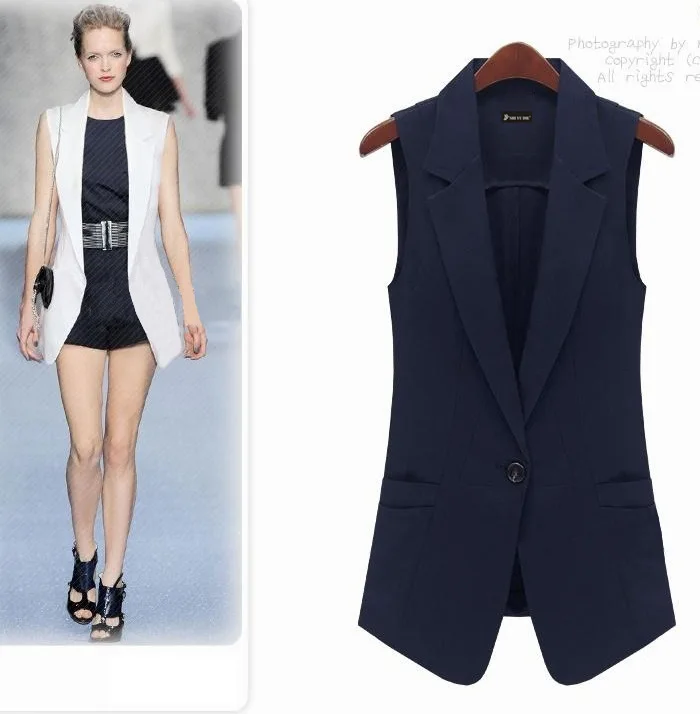 Women Vest Fashion Slim Medium long Summer Vest One Button White Vest