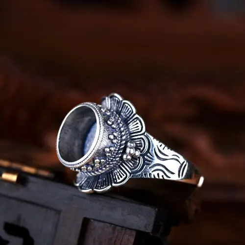 

925 Sterling Silver Engagement Wedding Ring Art Nouveau 10x10mm Round Cabochon Semi Mount Fine Jewelry Setting