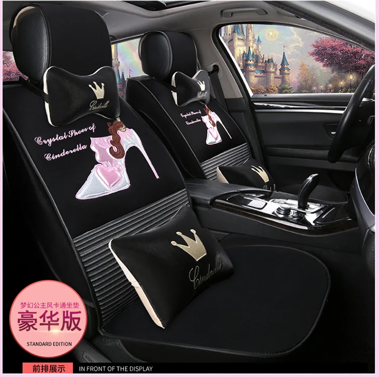 Полностью розовые Чехлы для автомобильных сидений для девушек, женские туфли на высоком каблуке, чехлы для автомобильных сидений, универсальные аксессуары для автомобиля, новинка - Название цвета: BLKwPillow Whole