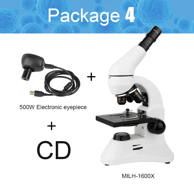 CIWA 1600X биологический Профессиональный окуляр микроскоп Студенческая Лаборатория увеличение образовательный монокулярный Объектив Микроскоп - Цвет: Package4