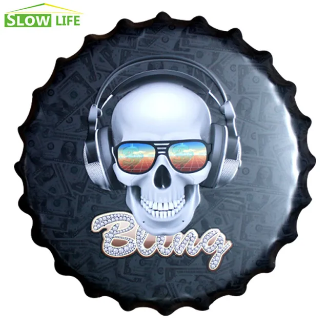 2017 New Bang Skull 40cm Bottle Cap Metal Tin Sign Vintage Home 2017 New Bang Skull 40cm Bottle Cap Metal Tin Sign Vintage Home Decor Wall