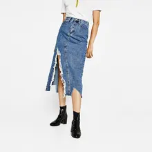 HDY длинные джинсовые юбки с высокой талией Женская джинсовая юбка больших размеров джинсы повседневные миди юбки женские сексуальные летние высокие уличные