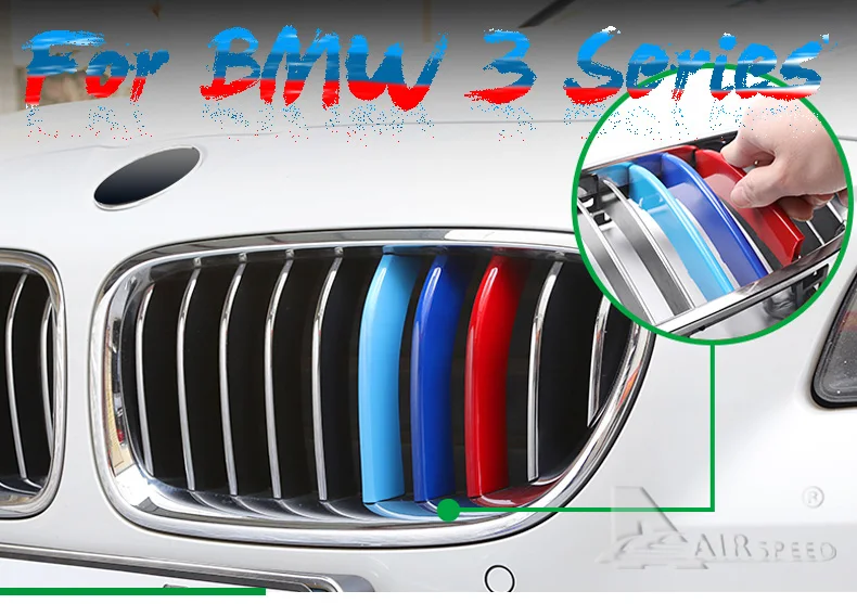 Airspeed Car Front Grill Stripes Covers for BMW 3 Series 3GT F30 F34 E90 Motorsport Decoration Strips Trim Stickers Car-styling (1)