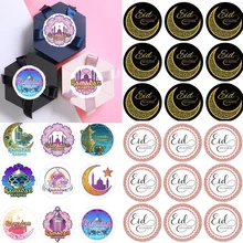 60Pcs Eid Mubarak Nero Adesivi in Scatola Lable Sigillo di Carta Adesivi Regalo di Ramadan Mubarak Eid Decorazioni Regali Islamici Musulmano(China)