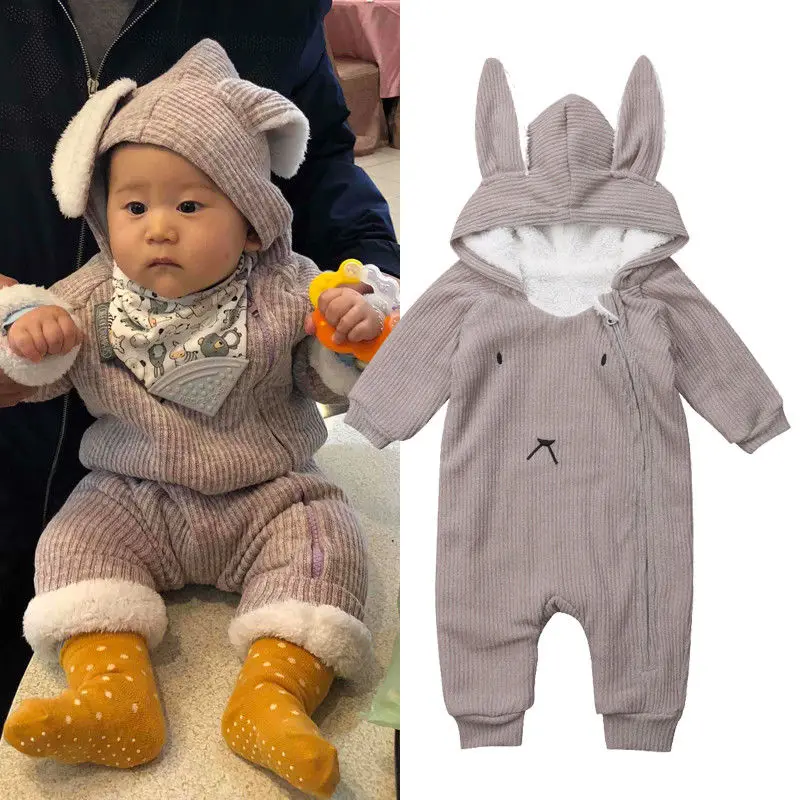 

Newborn Baby Boys Girls 3D Ear Rabbit Warm Romper Winter Warm Clothes