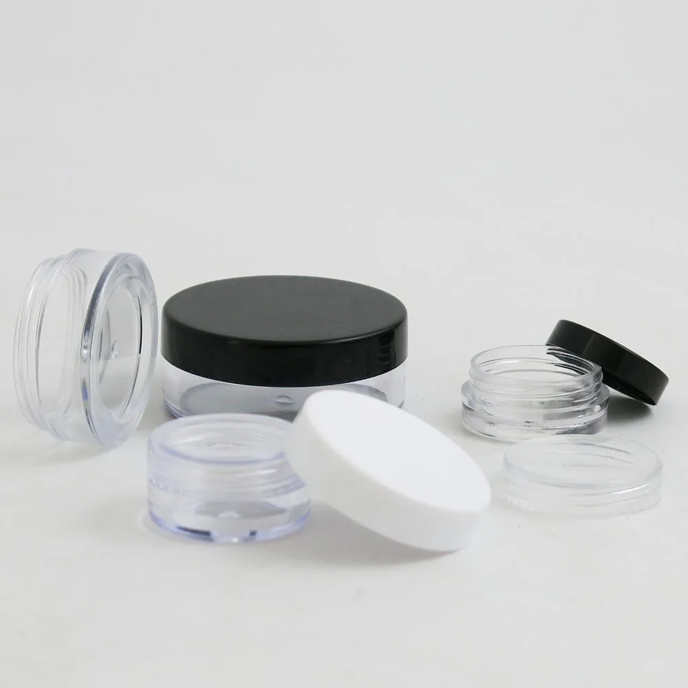 50x1 г 2 г 3 г 10 г 20 г Высокое качество пустая прозрачная PS банка для крема с тремя пластиковыми колпачками косметические контейнеры для макияжа