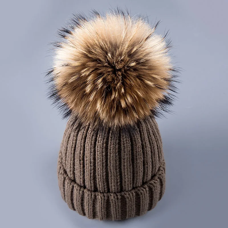 Evrfelan зимняя женская шапка для девочек, толстая двухслойная женская шапка с помпонами, теплая шапка, женские зимние шапки, вязаные шапки - Цвет: Brown
