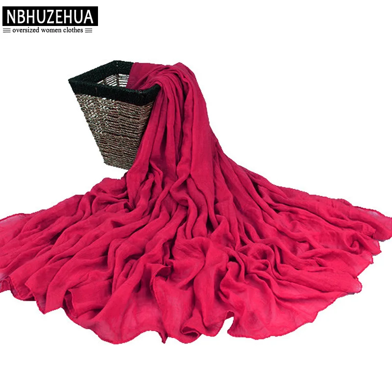 

NBHUZEHUA 190*140 CM 2017 Autumn Winter Vintage Women Linen And Cotton Scarf Warm Solid Colors Shawl Women's Long Scarves