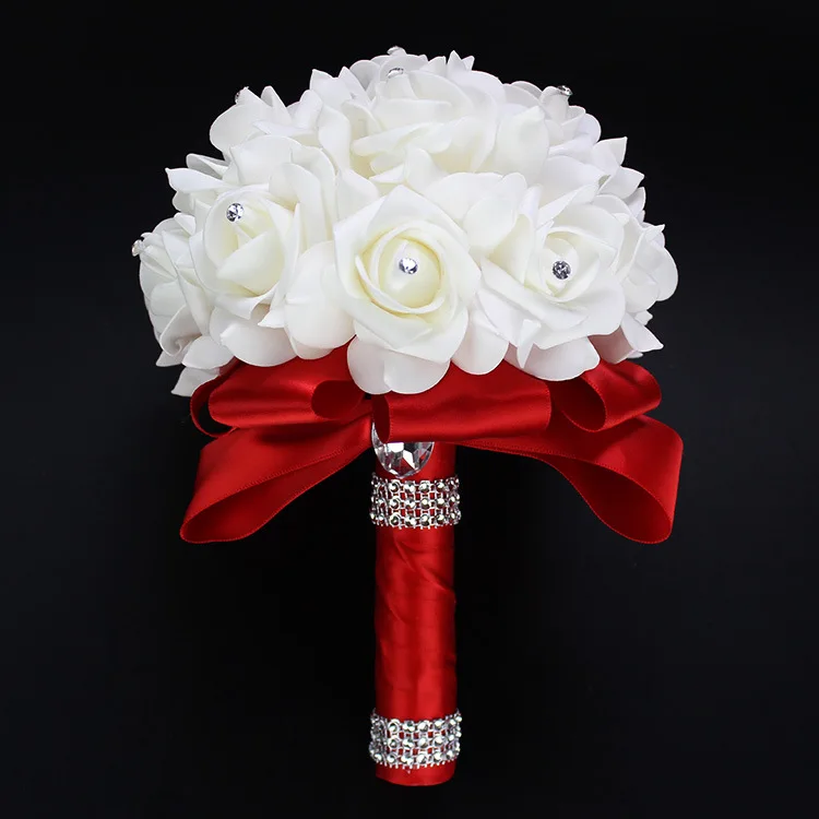 AYiCuthia Свадебный букет ручной работы искусственный цветок Роза buque Casamento Свадебный букет для свадебного украшения ramos de novia - Цвет: Red 1