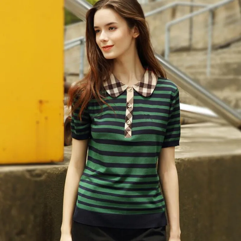 

Polo Shirt Women Short Sleeve Summer Striped Casual Shirt Luxury Brand Slim Fashion Tops Camisa Polo Feminina Female Clothes