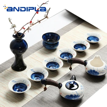 

Japanese-style Hand Painted Vintage Pattern Ceramic Porcelain Tea Set 1 Teapot 1 Fair Cup 6 Teacup 1 Filter 1 Vase Kit Art Gifts