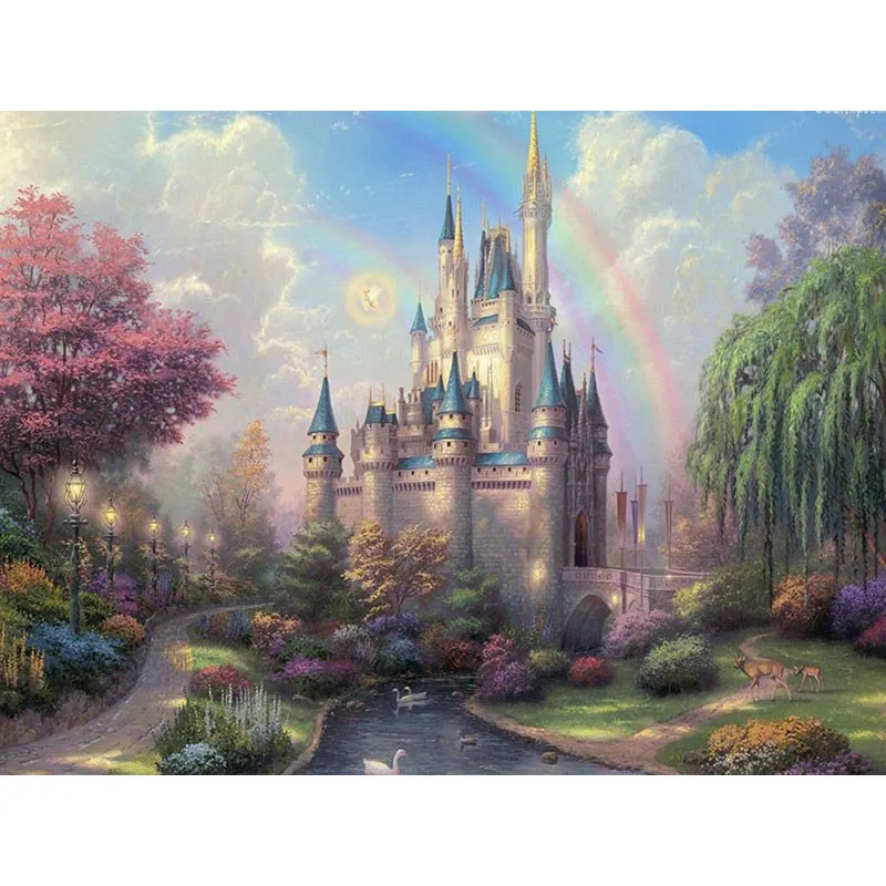 

Painting By Numbers DIY Dropshipping 50x65 60x75cm Villa under the rainbow Landscape Canvas Wedding Decoration Art picture Gift