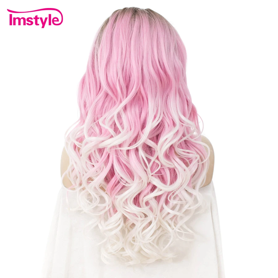 Imstyle Ombre розовый белый парик синтетический фронта шнурка три тона натуральные