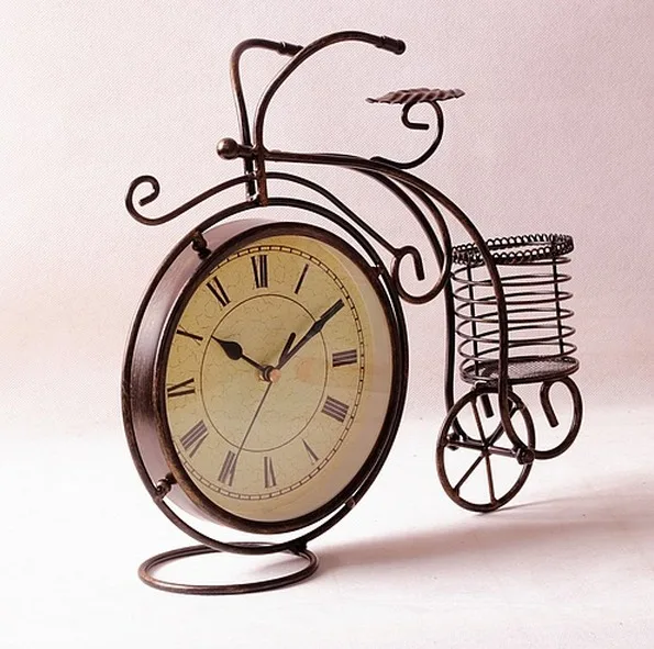 Retro Vintage Style Metal Bike Bicycle Clock Basket Home Decor Table