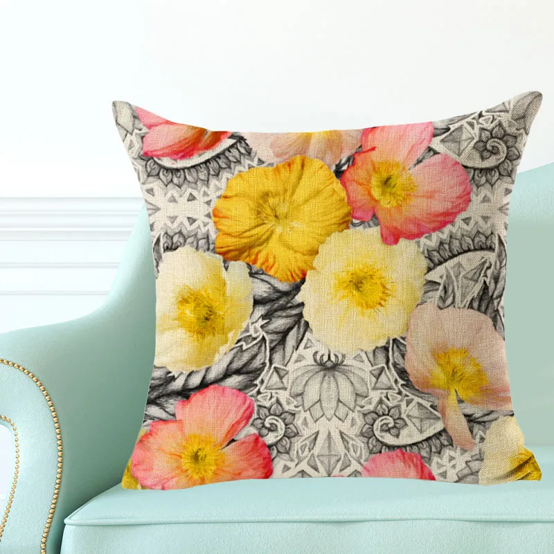Decorative-Cushion-Cover-Beautiful-Flower-Patten-Home-Sofa-Car-Throw-Pillowcase-Cover-Funda-Cojines-Sunflower-Rose (2)