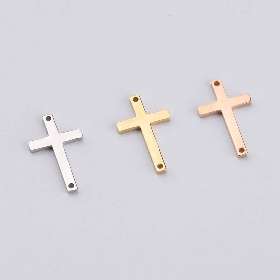 

Silver/Gold/Rose Gold Stainless Steel Cross Charm Metal 2 Hole Cross Connector For Bracelet Mirror Polished Wholesale 20pcs
