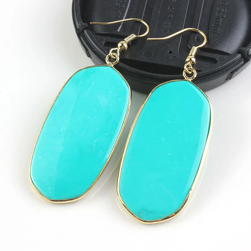 

Kraft-beads Light Yellow Gold Color Elegant Style Green Turquoises Stone Earrings Oval Dangle Hook Earrings For Women