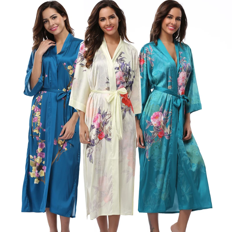 

High Quality Silk Bridesmaid Bride Kimono Robe Sexy Floral Bridal Wedding Robes Women Nightgown Sleepwear Bathrobe Loungewear