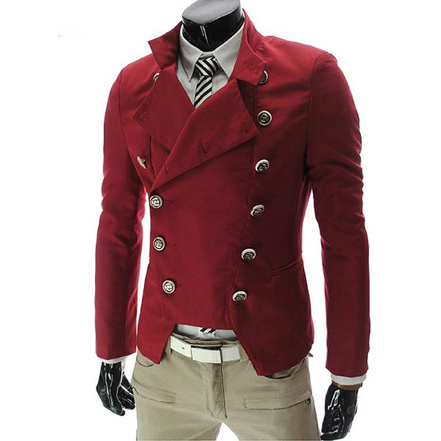 Red Black White Hombre Blazer Men Double Breasted Slim Fit Vintage Mens Blazers Jacket Youth Long Sleeve Stand Collar Brand Coat