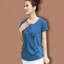 Новая свободная футболка с короткими рукавами из хлопка для женщин среднего возраста; сезон лето