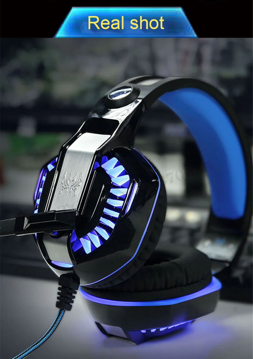 KOTION EACH PC Gaming Headset PC Gamer casque Stereo Headphones with Microphone Dazzle Lights Glow G2000 Upgrade for Computer (10)