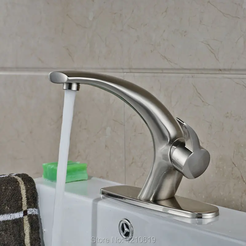 

Uythner Newly Bathroom Basin Faucet w/ Deck Cover Plate Nickel Brushed Sink Faucet Mixer Tap Single Hole Deck-mount