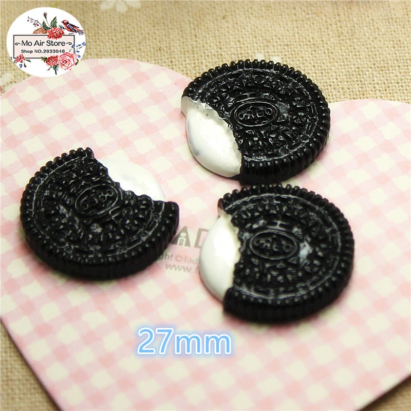 10PCS 27mm Oreo Biscuit Resin Flat back Cabochon Imitation Food Art Supply Decoration Charm DIY craft miniature plastic figurines