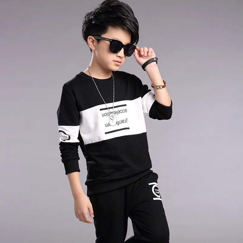 

2017 New Childrens Boys Autumn Child Cotton Letter Patter 2 Pieces Suit Long Sleeves Pullover Kids Sets For 5-10 Years