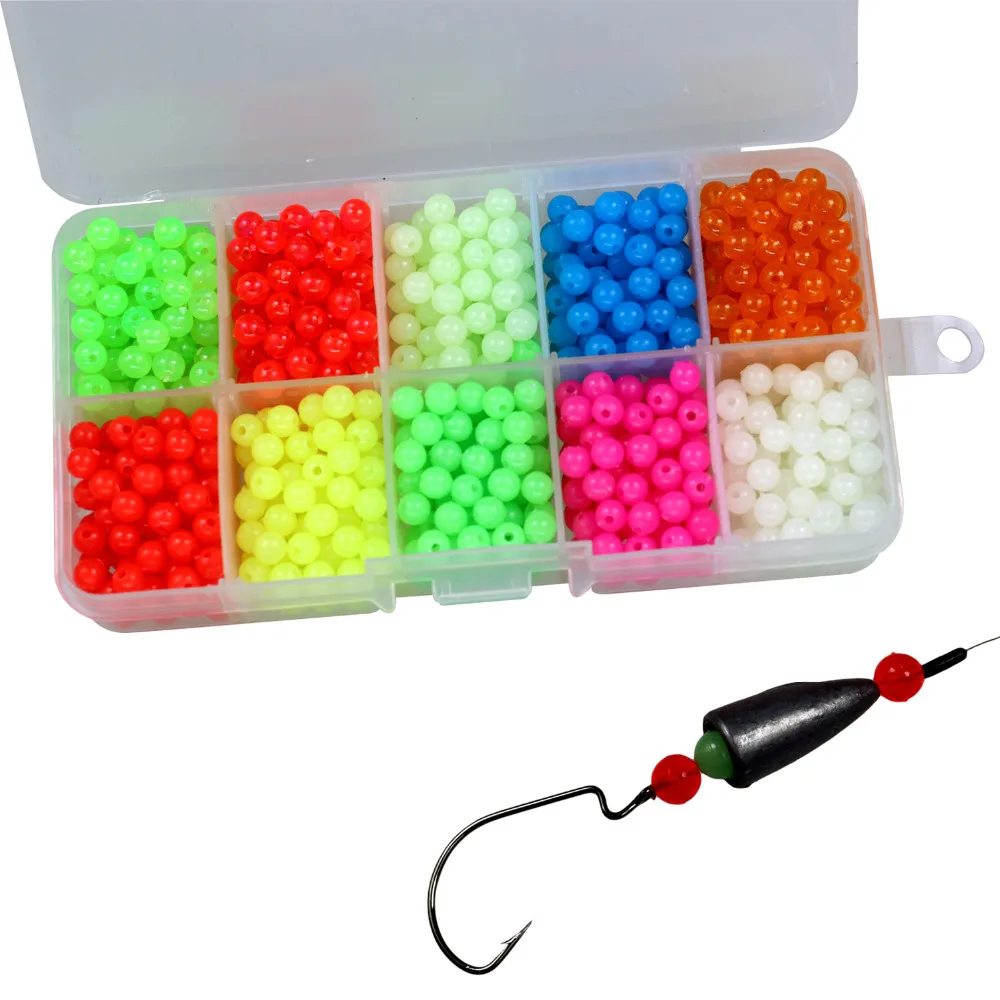 

1000 Pcs/Box 4mm Plastic Round Luminous Fishing Beads Glow InThe Dark Freshwater Fishing Rigs Lure Floating Float Bait Tackles