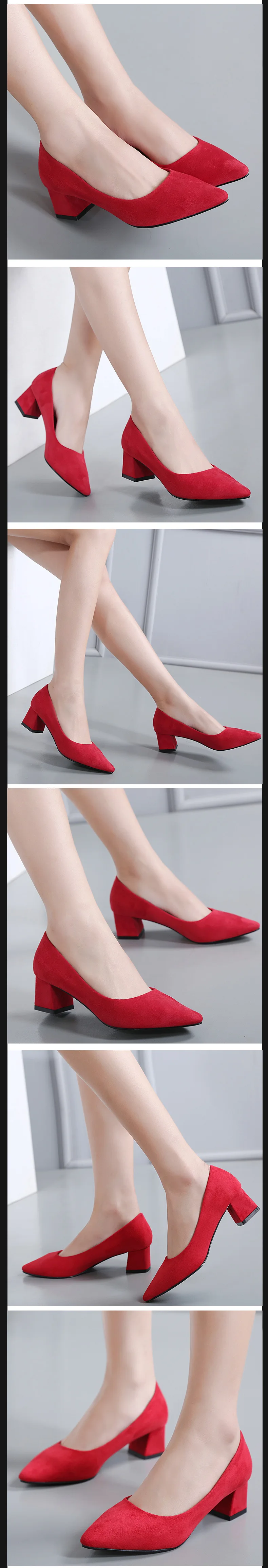 Glglgege/5 цветов; туфли-лодочки с ремешками и острым носком; обувь из флока на среднем толстом каблуке; Новинка 2108 года; женская обувь; женская офисная обувь