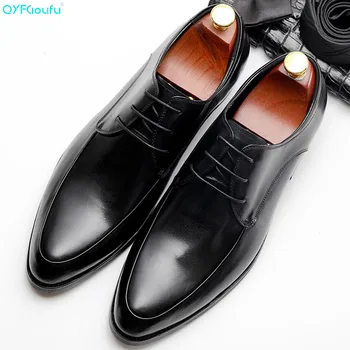 

QYFCIOUFU 2019 Handmade formal shoes men Brand Wedding Party Office Male Dress Shoe Genuine Leather Men Oxford italian shoes