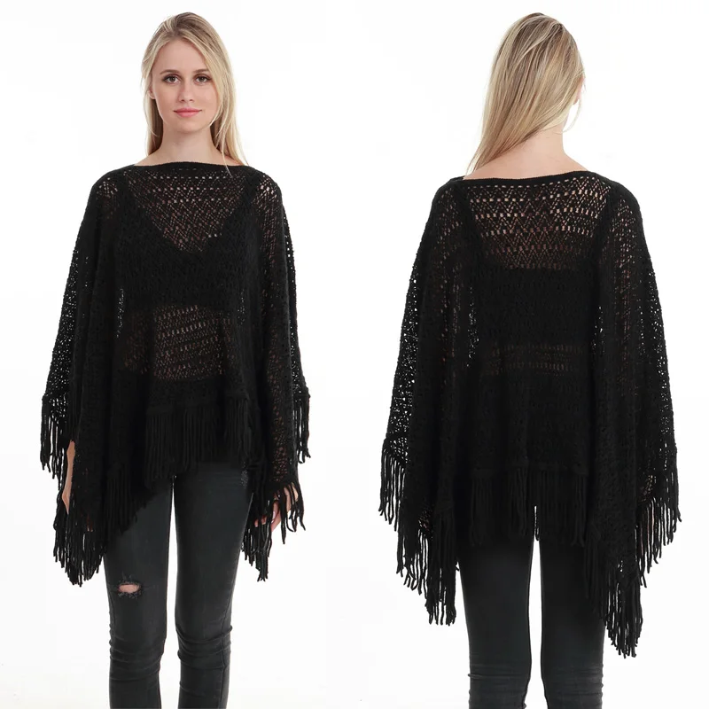 New Autumn Fashion Woman Poncho Hollow Tassel Loose Sweater For Women Pullover plus size Thin Sweater Loose Shawl New Autumn Fashion Woman Poncho Hollow Tassel Loose Sweater For Women Pullover plus size Thin Sweater Loose Shawl