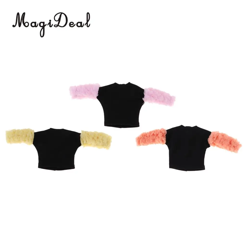 1/6 Stylish Winter Outfits Splicing Plush Sleeve Pullover Sweatshirt Tops T-shirt Coat Jacket For Blythe 12inch Dolls Garments