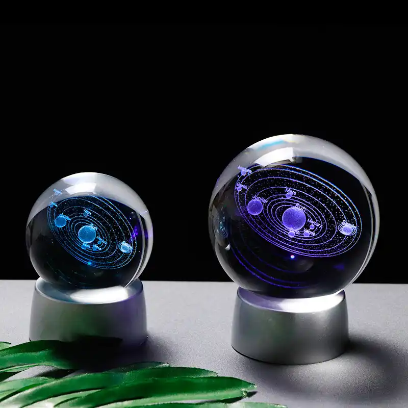 Crystal Planet Ball 3d Solar System Model Glass Globe With Led Base Home Decoration Accessories Astronomy Ornament Sphere