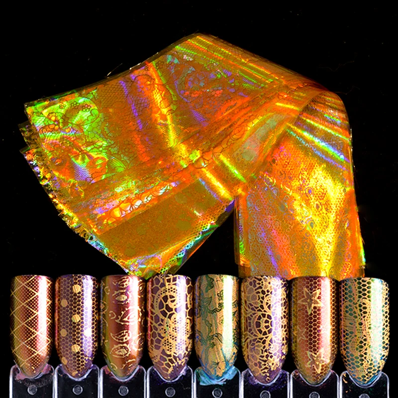 

16pcs Nail Foil Gold Transparent Holographic Paper Decals Set Decor Gradient Flower Christmas Nail Art Transfer Sticker SA154