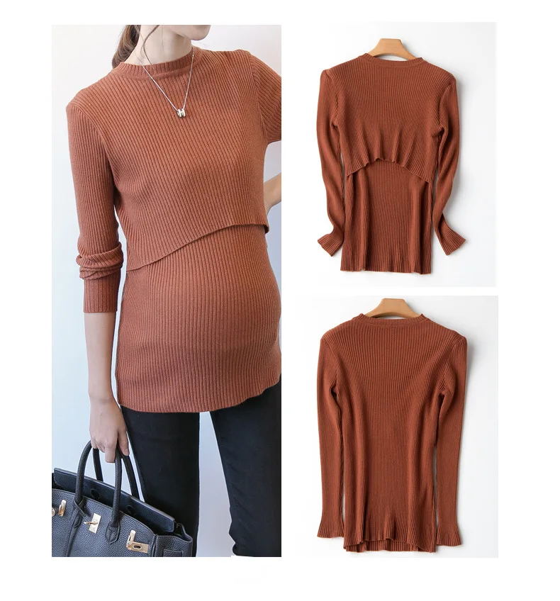 High quality Winter Maternity clothes Pregnant Nursing Knitted sweater Solid Fashion Tight elastic tops for pregnancy woman