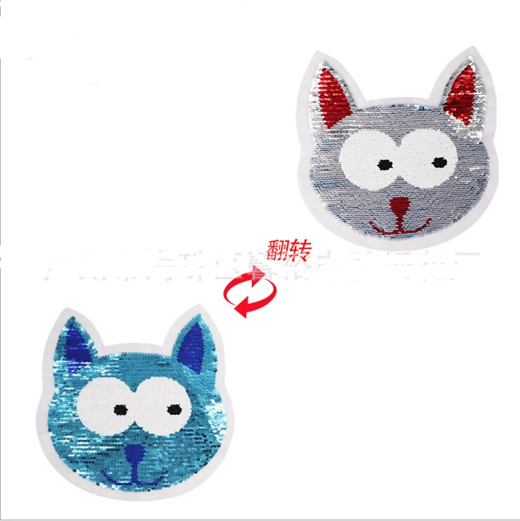 

2018 NEW cat Reversible Change color Sequins Sew On Patches for clothes DIY Patch Applique Bag Clothing Coat Jeans Craft