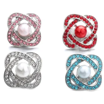

10pcs/lot New Rhinestone Snap Button Jewelry 18mm Snap Buttons Pearl Flowers Snap Jewelry Fit 18mm Snap Bracelets Charm Jewelry