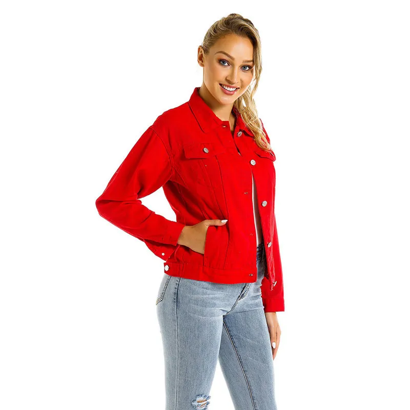 Women's Denim jacket New Modis Red Denim jacket Women Loose Denim jacket Women's coats more sizes S-L XL