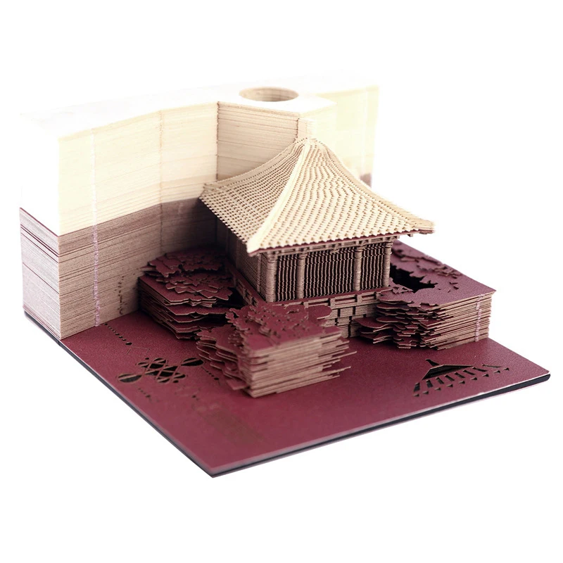 3D лазерная резка китайский стиль арка модель павильона бумага маркер блокнот с подарочной коробкой Sticky Note Закладка бизнес таинственный подарок